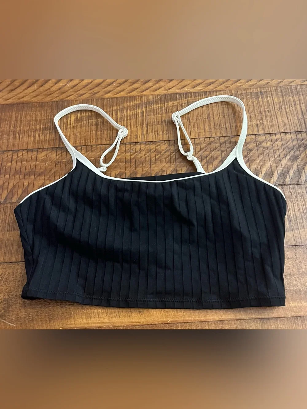 NWT Aerie Wide Rib Scoop Longline Bikini Top in Black - Sz S